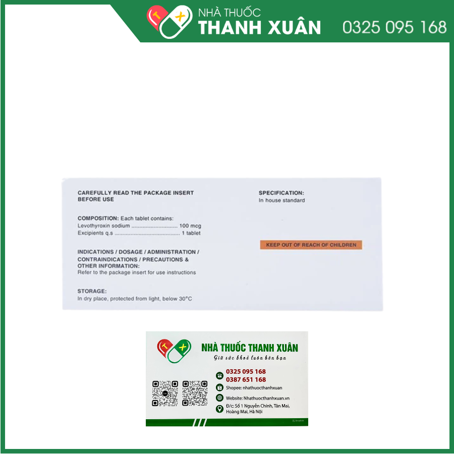 Thuốc L-Tyrox 100 DaviPharm điều trị hội chứng suy giáp